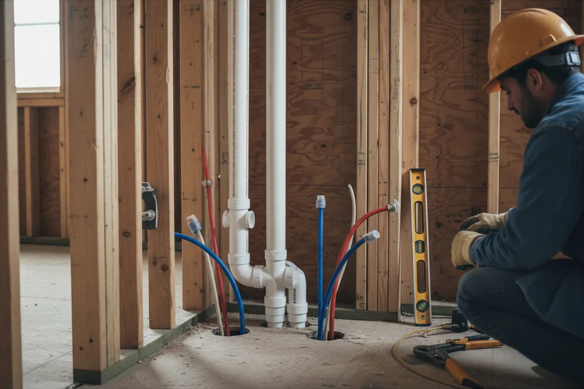 Drain and supply rough-in during Sump Pump Repair in Wyandotte